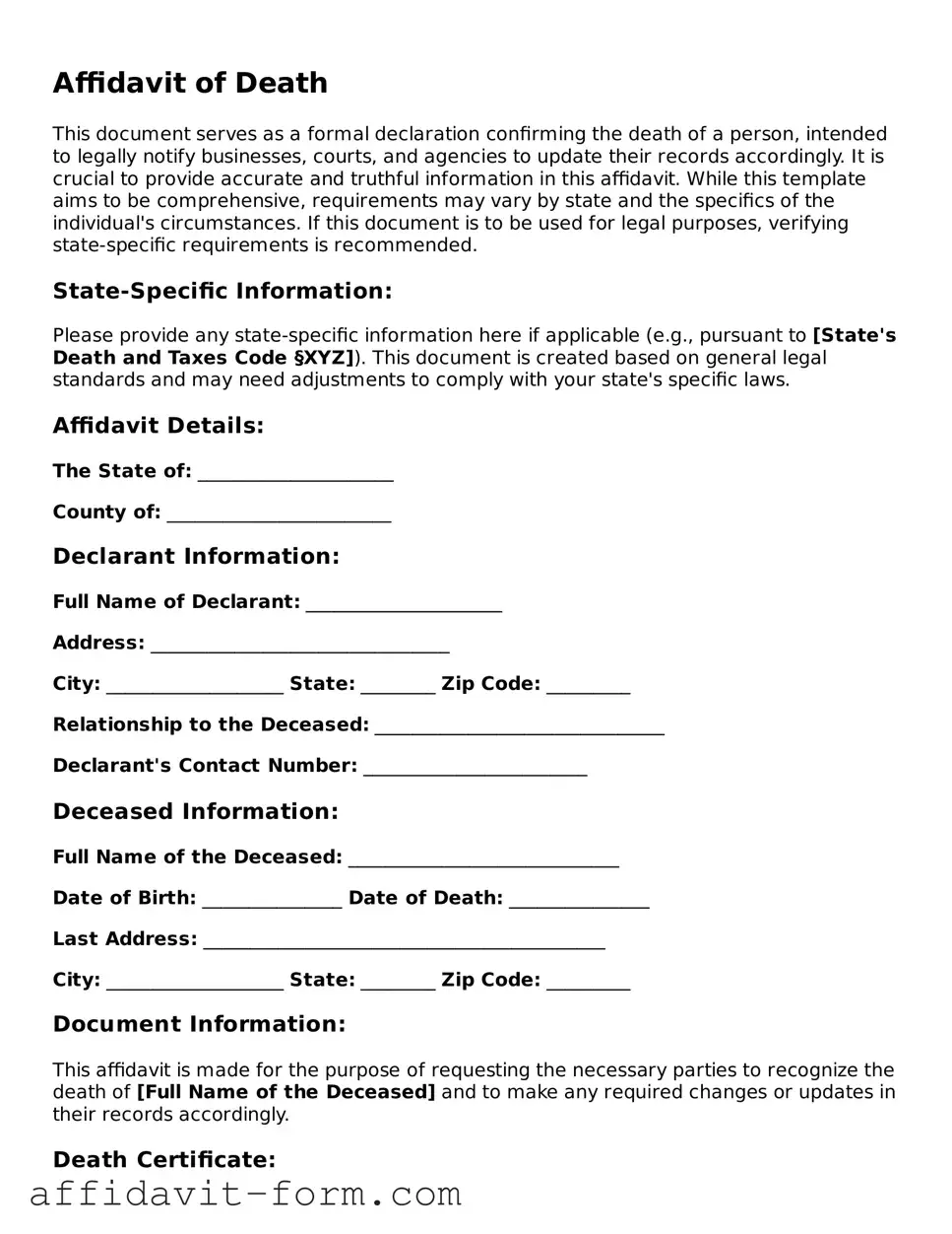 Valid Affidavit of Death Form