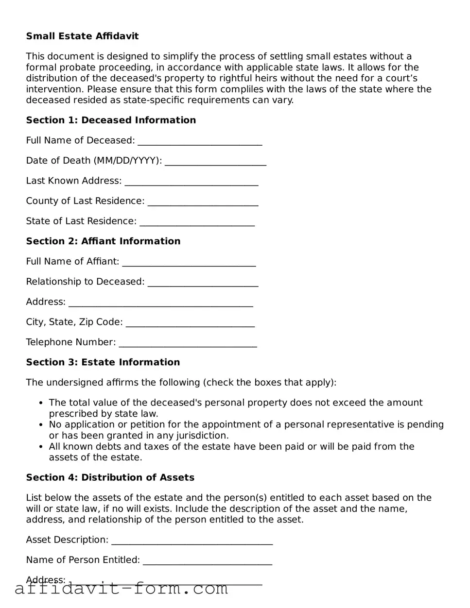 Valid Small Estate Affidavit Form