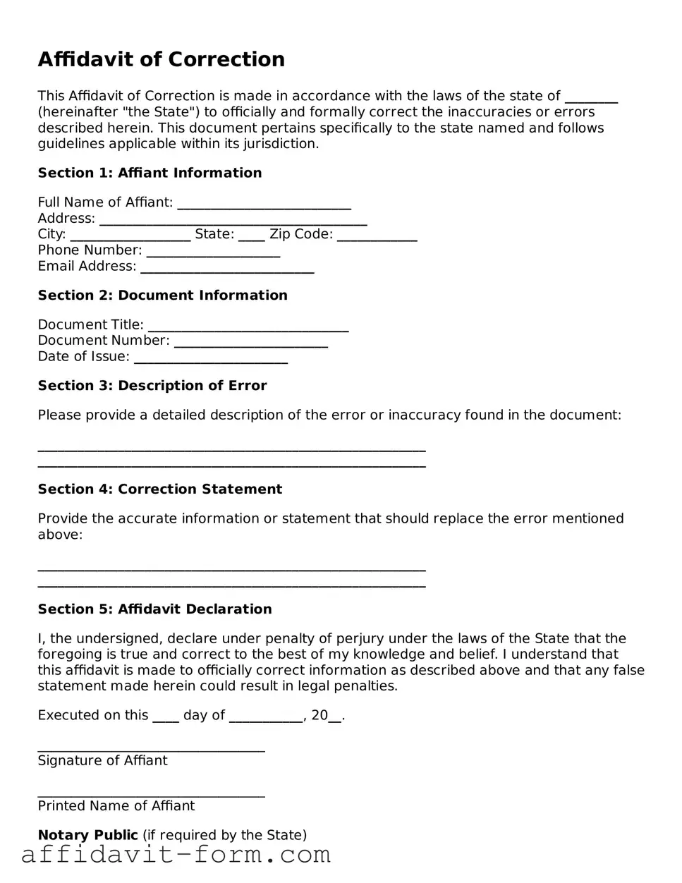 Valid Affidavit of Correction Form