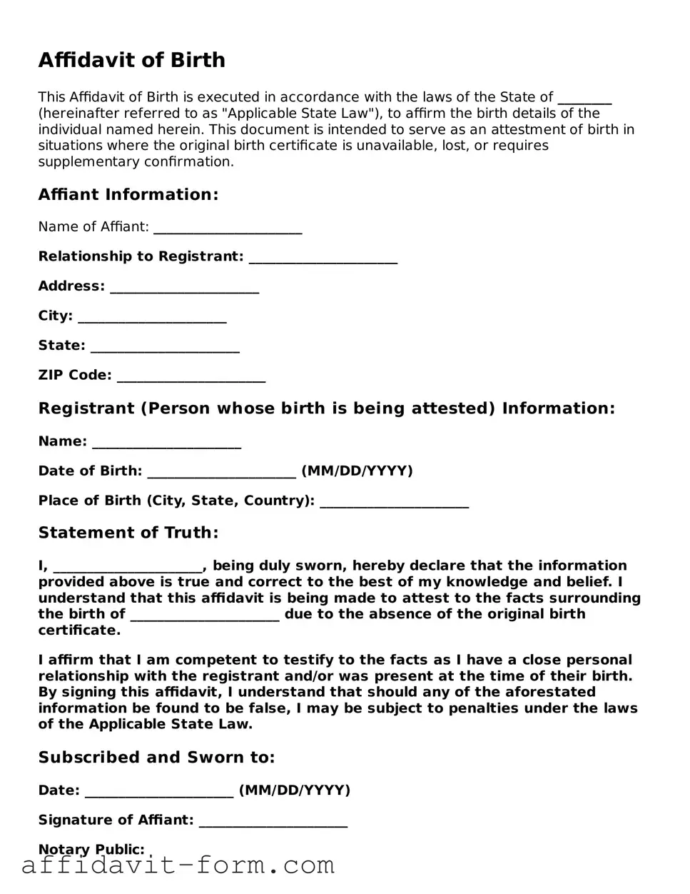 Valid Affidavit of Birth Form