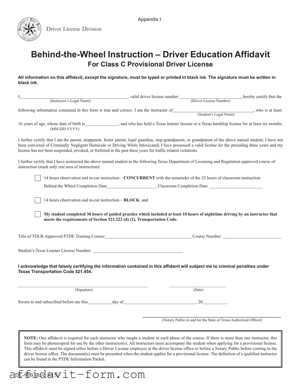 Blank Dl 90B Affidavit PDF Template