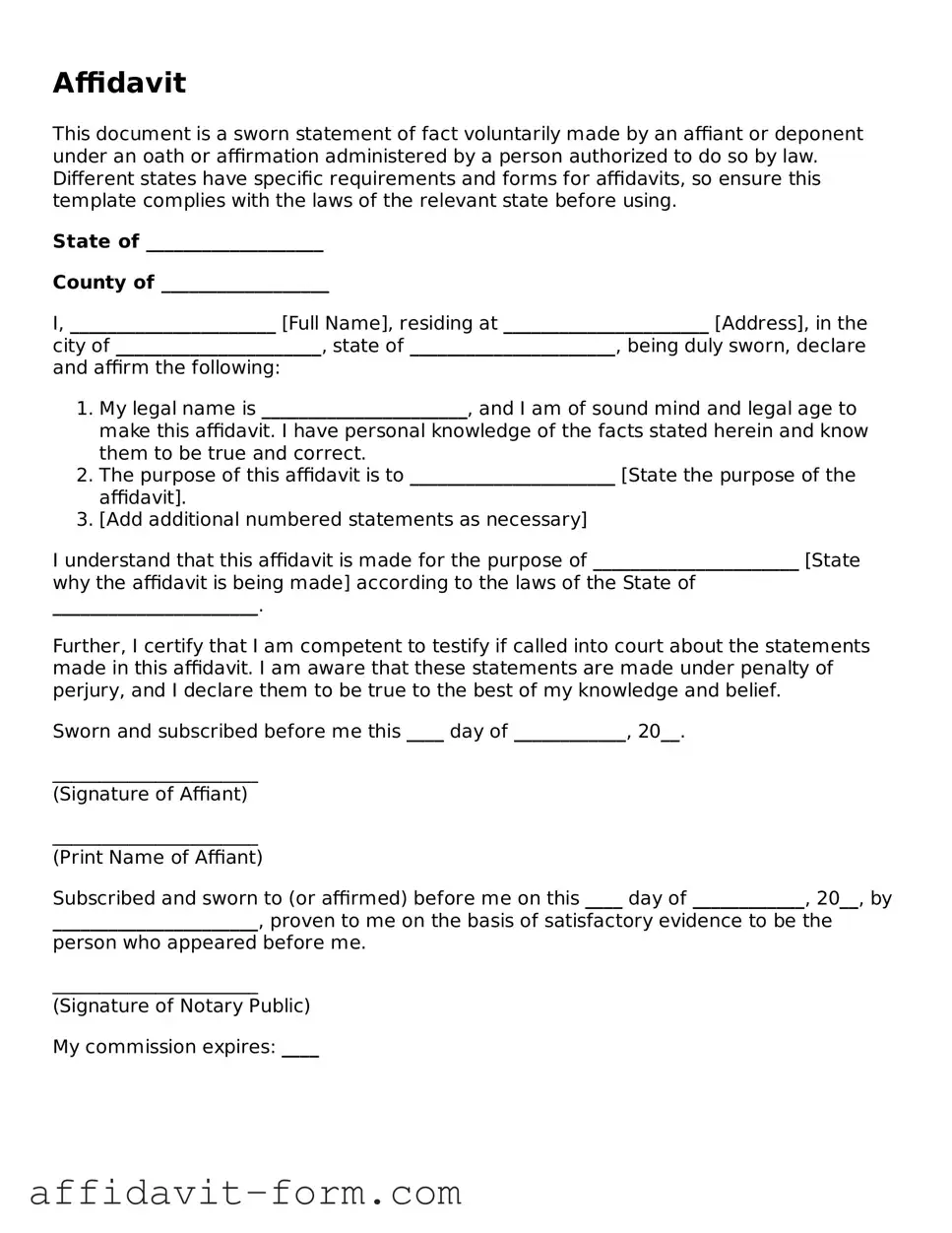 Valid Affidavit Form