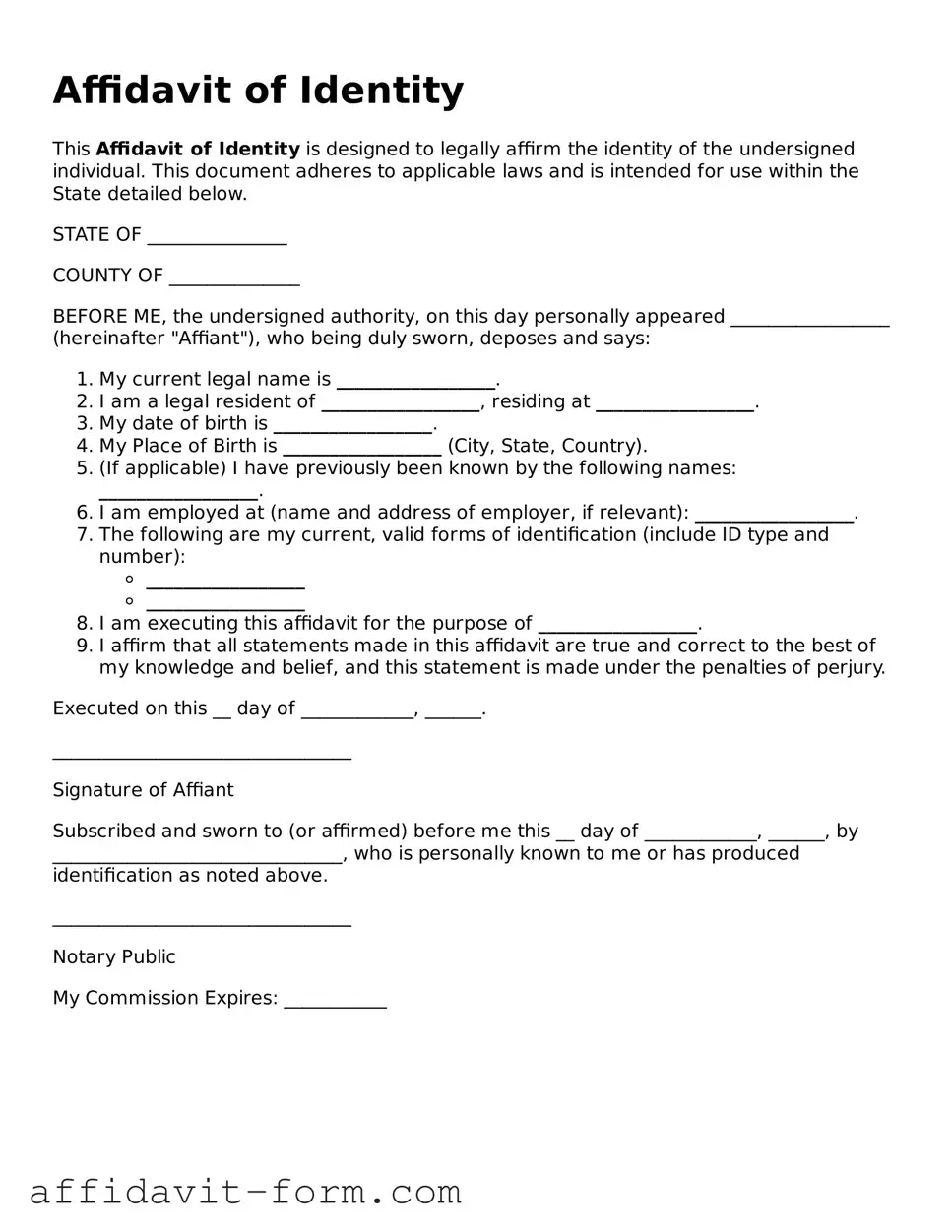 Valid Affidavit of Identity Form