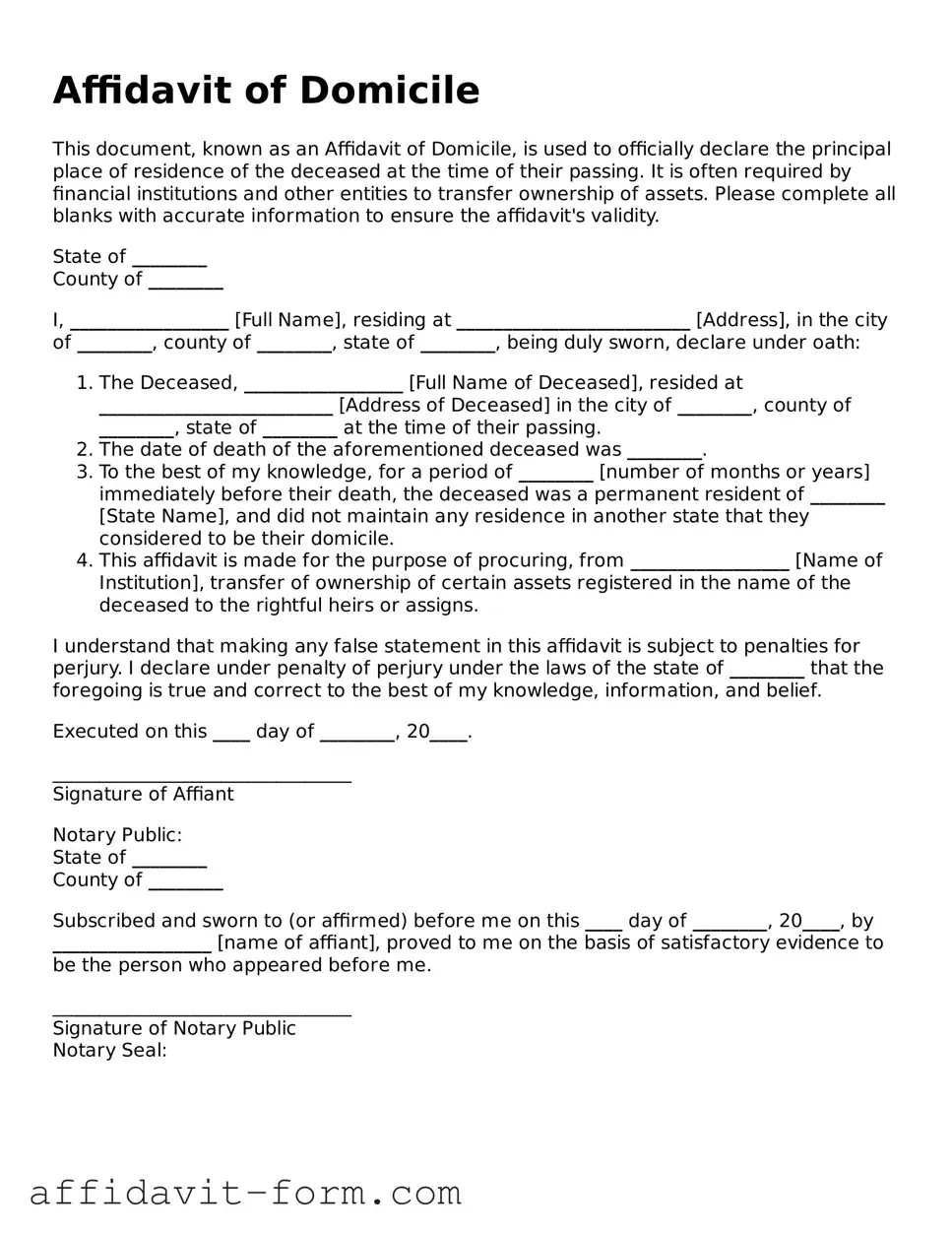 Valid Affidavit of Domicile Form