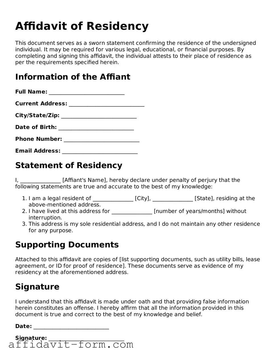 Valid Affidavit of Residency Form