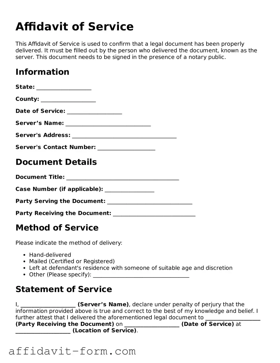 Valid Affidavit of Service Form