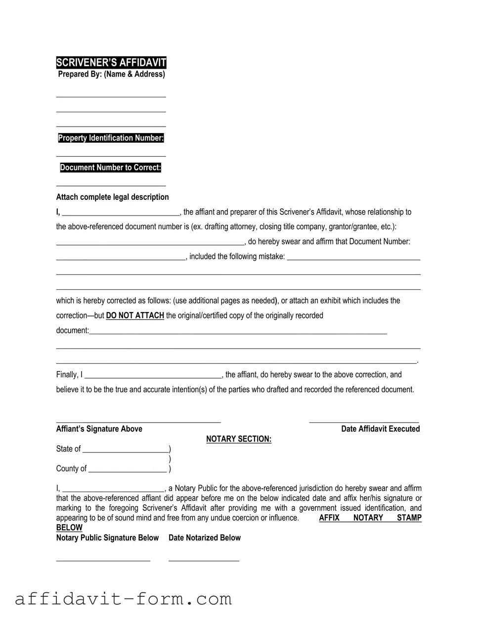 Blank Scrivener's Affidavit PDF Template