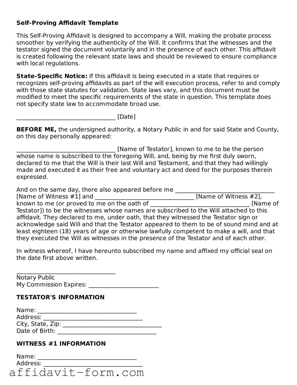 Valid Self-Proving Affidavit Form